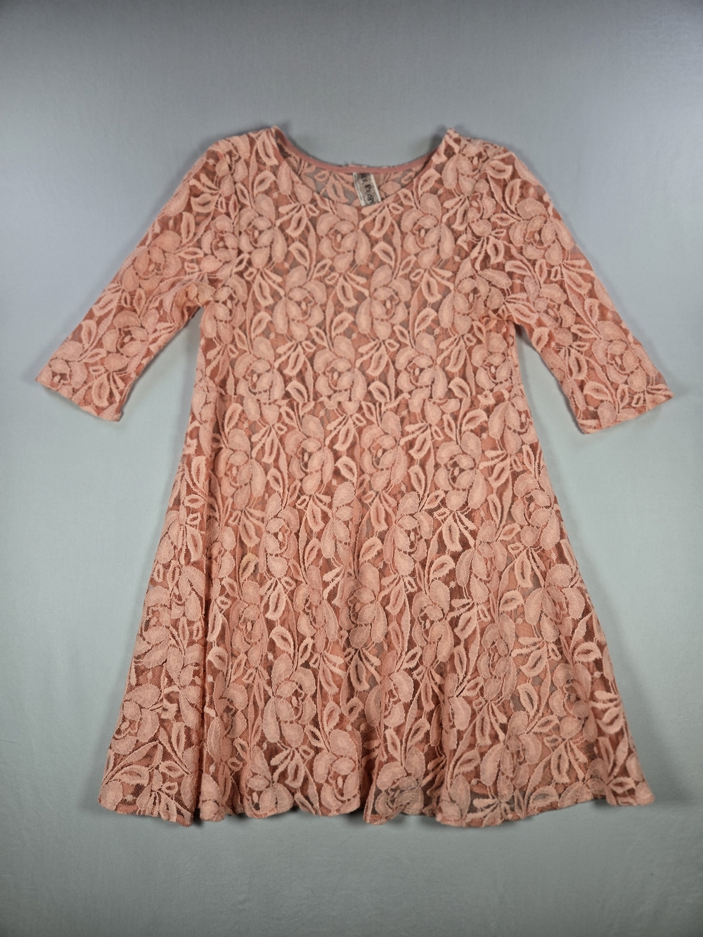 Free People Peach Boho Floral Lace 3/4 Sleeve Fit & Flare Mini Dress Size Small